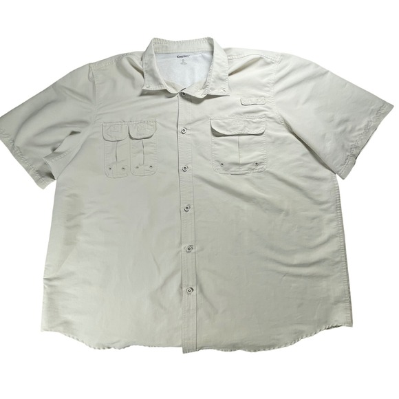 Kingsize Short Sleeve Button Up Shirt Mens 4XL Tall Beige Fishing Outdoor - Picture 1 of 7